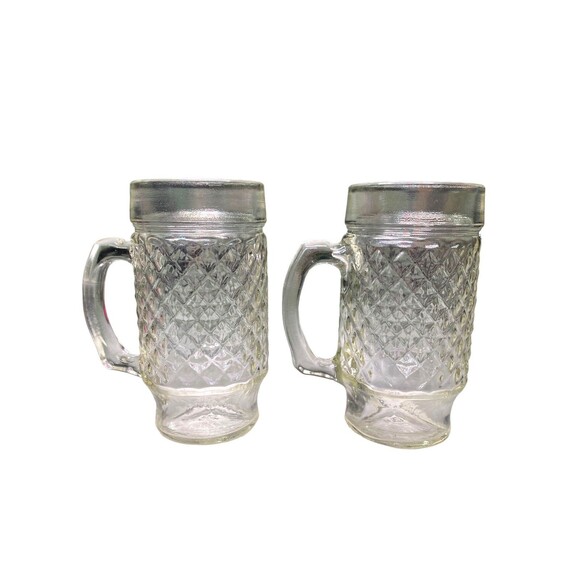Vintage Anchor Hocking Diamond Cut Glass Beer Mugs - Set Of 2 - 1960's - MCM - Picture 2 of 9
